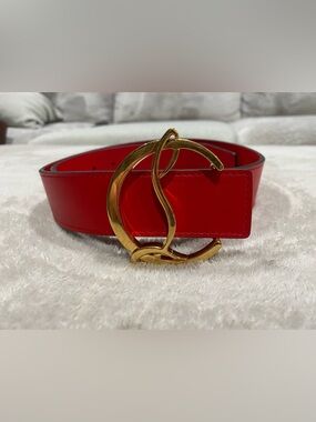 Christian Louboutin Red Women's Statement Belt with Gold Interlocking Buckle